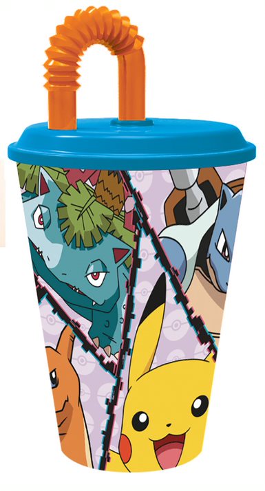 pokemon Bicchiere con cannuccia ml.430