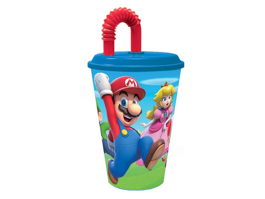 Super Mario Bicchiere con cannuccia ml.430