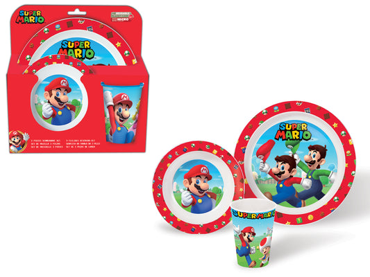 Super Mario set 3 pz.micro 2 piatti + Bicchiere