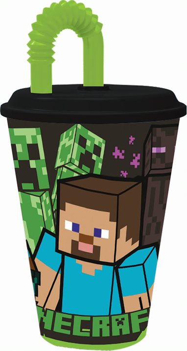 Bicchiere con cannuccia 430 ml Minecraft