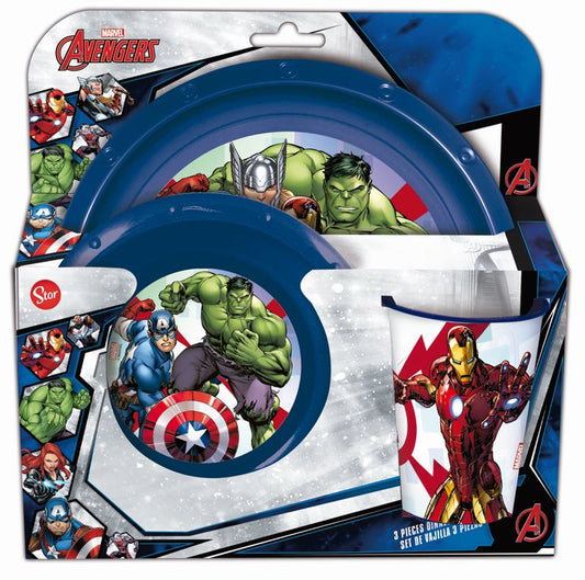 Avengers set 3 pz.piatti fondo + piano + Bicchiere