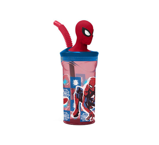 Spiderman Bicchiere con cannuccia 3d tritan ml.360