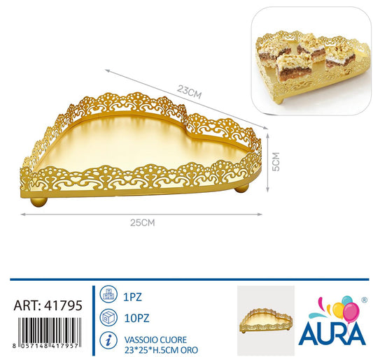 Vassoio cuore 23x2x5cm oro