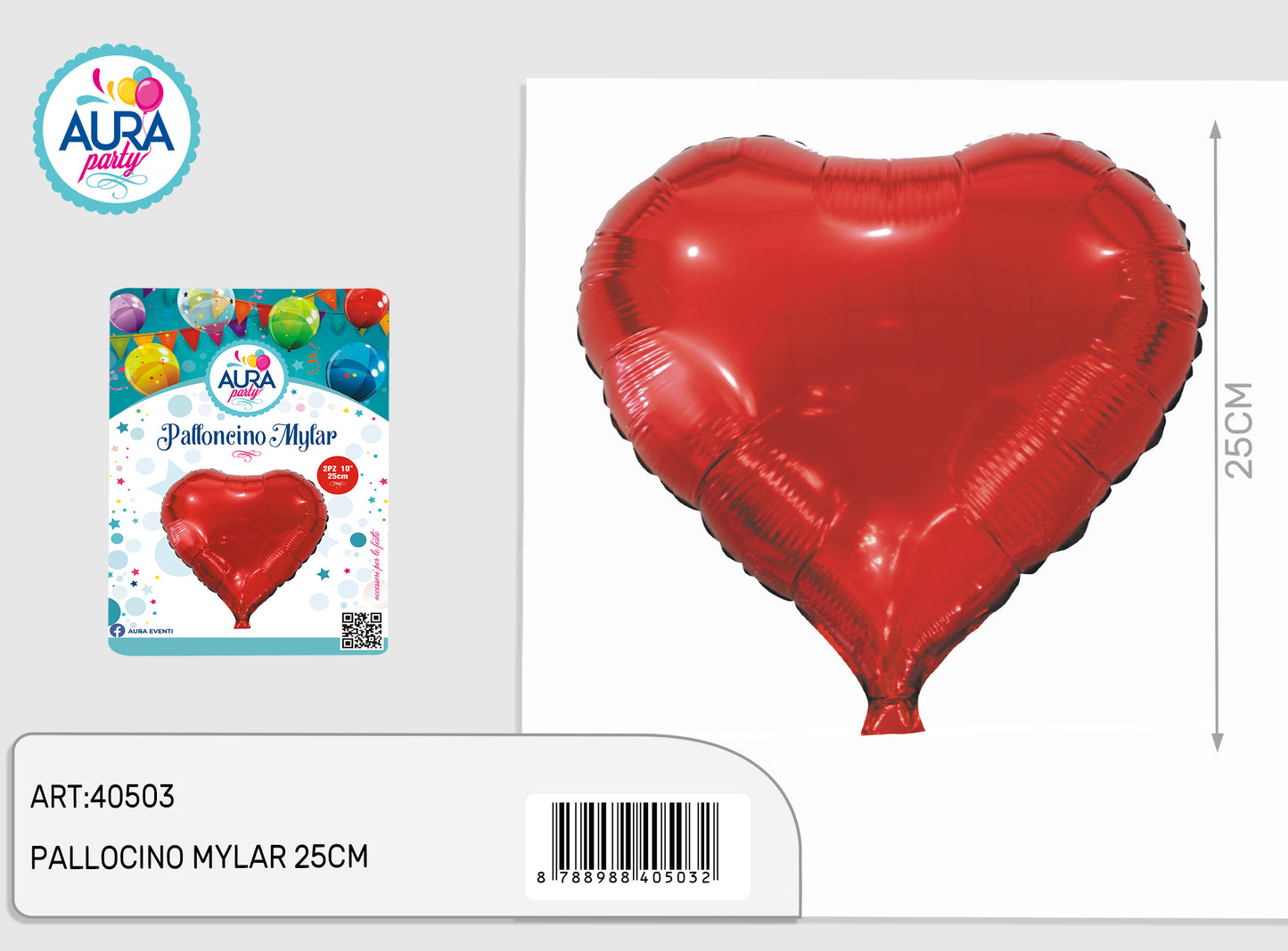 pallocino mylar cuore rosso lucido 25cm