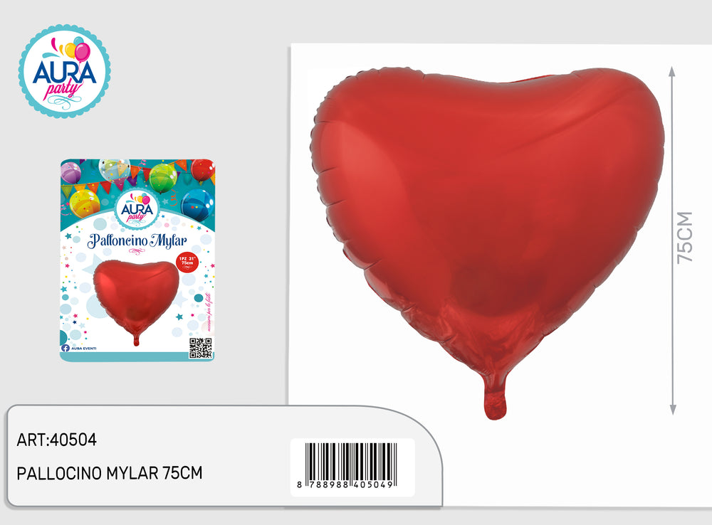 Palloncino in Foil a Forma di Cuore Rosso Lucido 75 cm