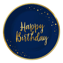 8 blue happy birthday plates 23cm