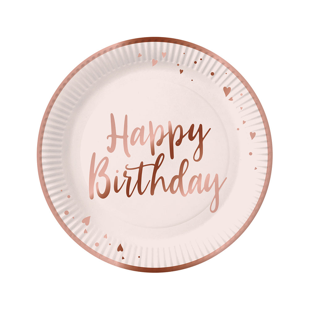8 pink happy birthday plates 20cm