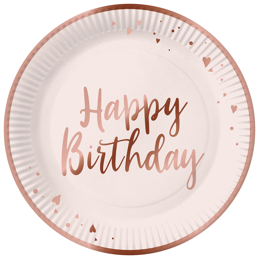 8 pink happy birthday plates 23cm