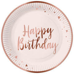 8 pink happy birthday plates 23cm
