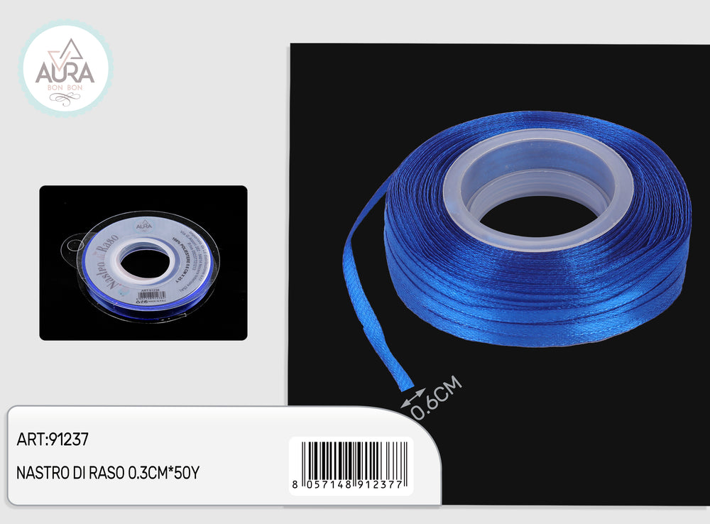 0.3cmx50y blue satin ribbon