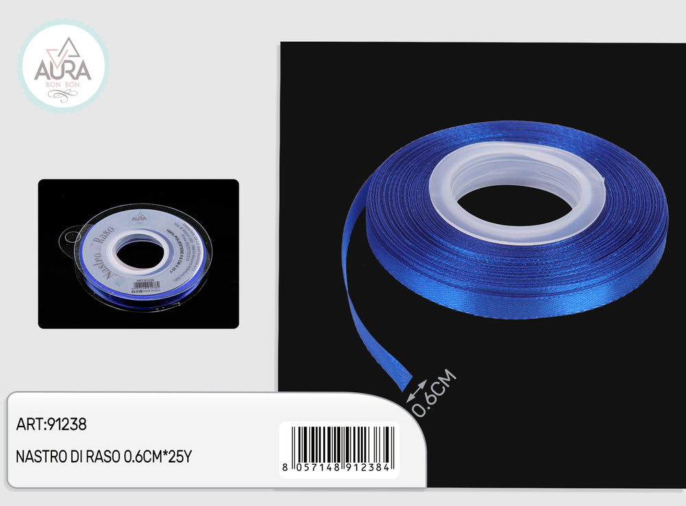 0.6cmx25y blue satin ribbon