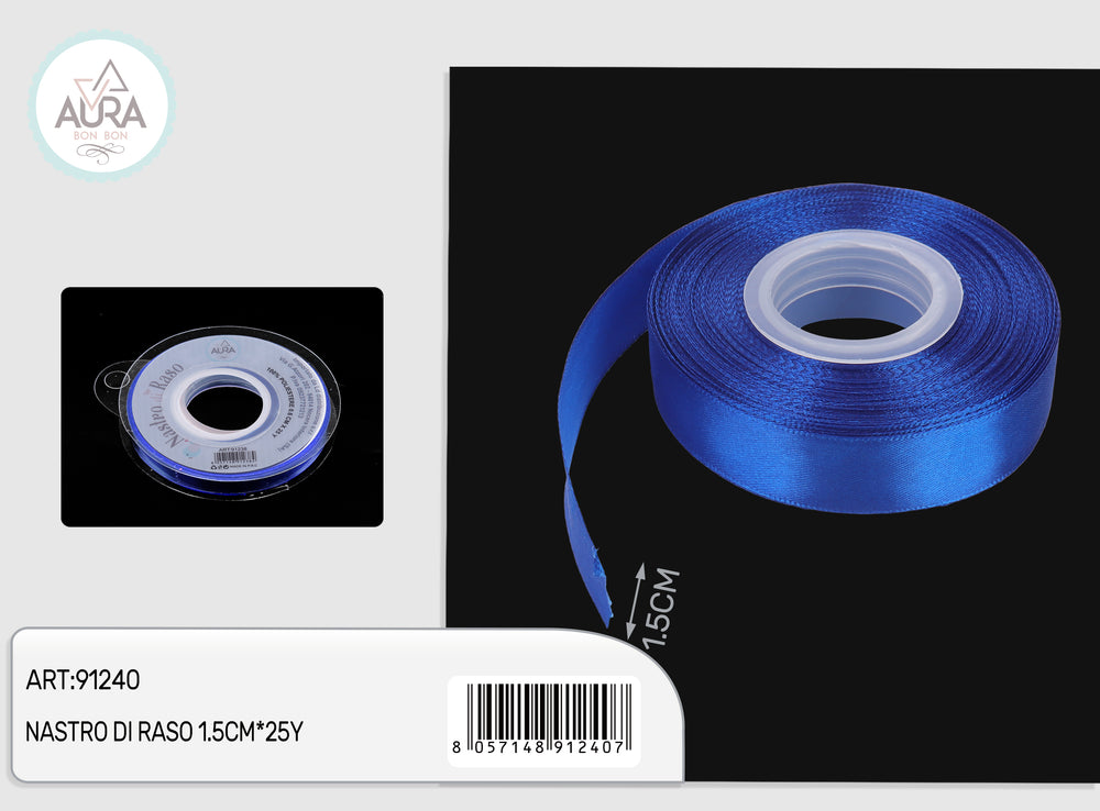 1.5cmx25y blue satin ribbon