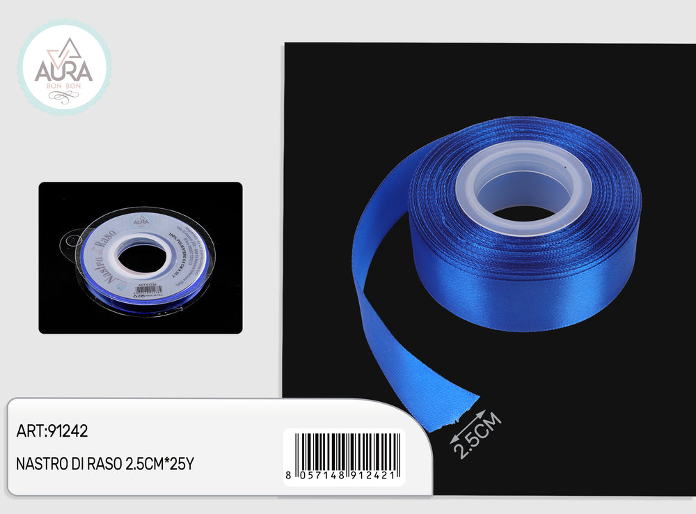 2.5cmx25y blue satin ribbon