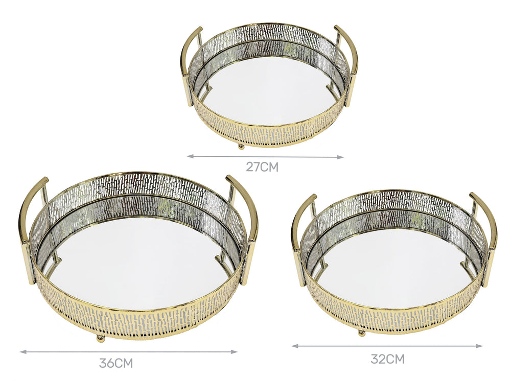 Set 3 vassoi tondi oro Ø 27, 32 e 36 cm – Aura, 3 pz