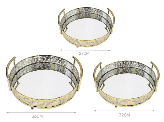 Set of 3 round trays 6x27cm 6x32cm 6x36cm in gold