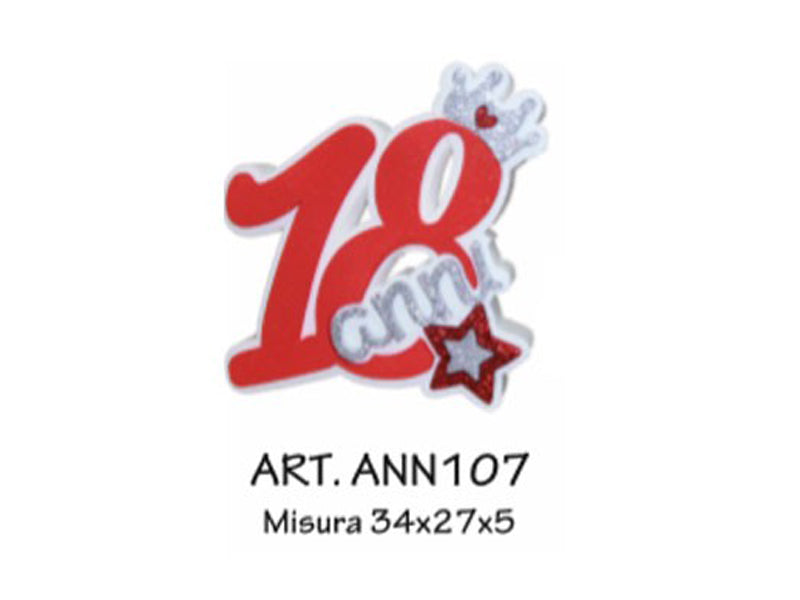 Polistirolo "18" fashion rosso e argento con coroncina