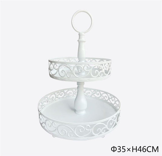 Alzatina in metallo bianco a due piani 35x25x46cm