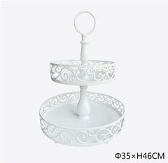 Two-tier white metal cake stand 35x25x46cm
