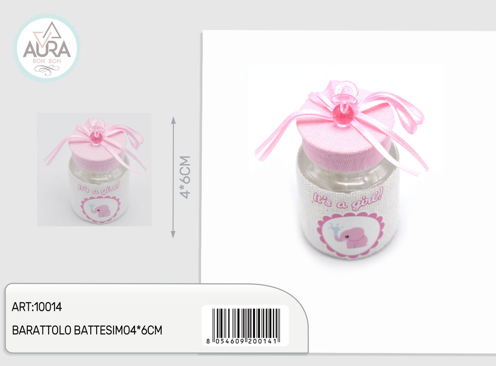 barattolo battesimo 4x6cm rosa