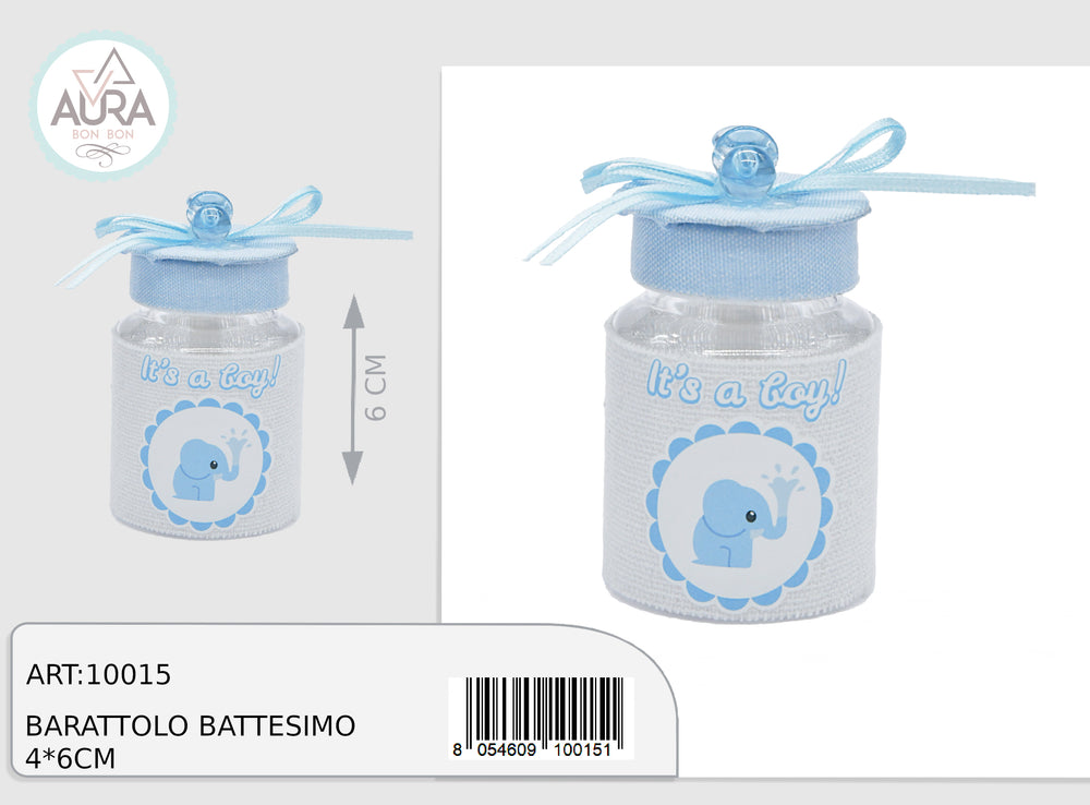 barattolo battesimo 4x6cm celeste
