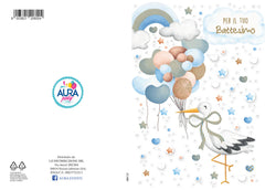Christening greeting card with stork baby