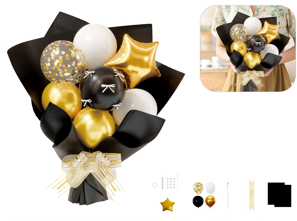 Black and gold balloon bouquet
