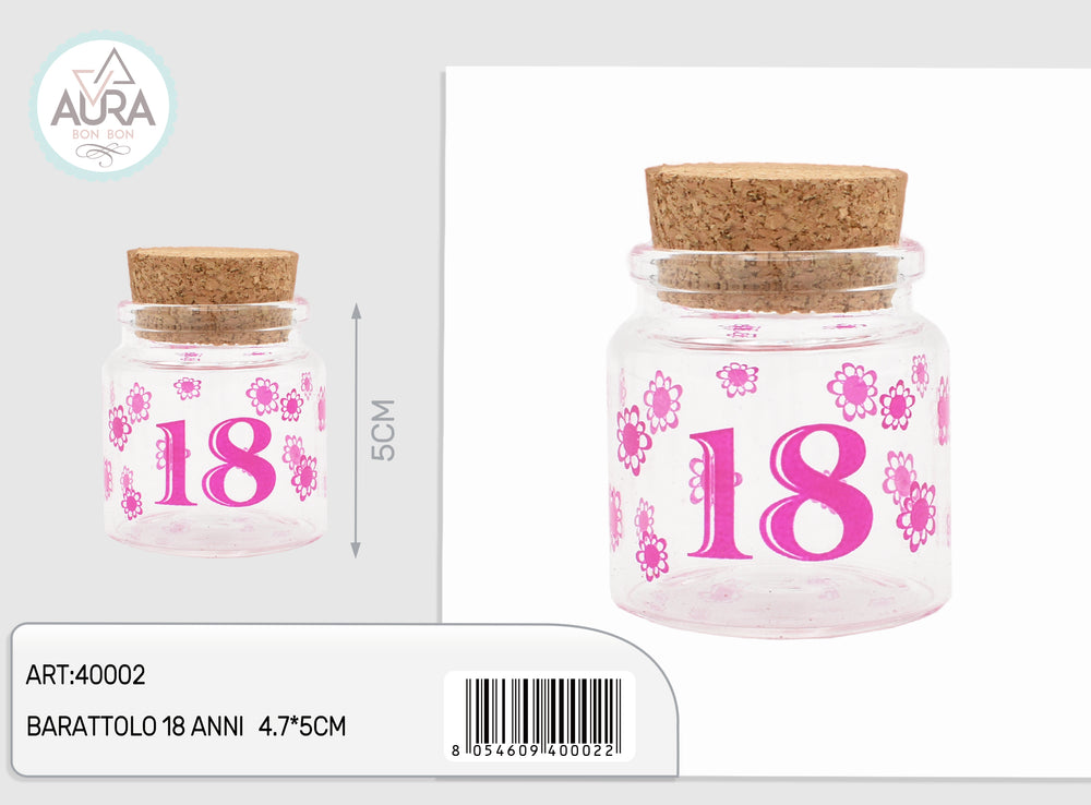 Barattolo in vetro 4,7x5cm 18 anni fuxia