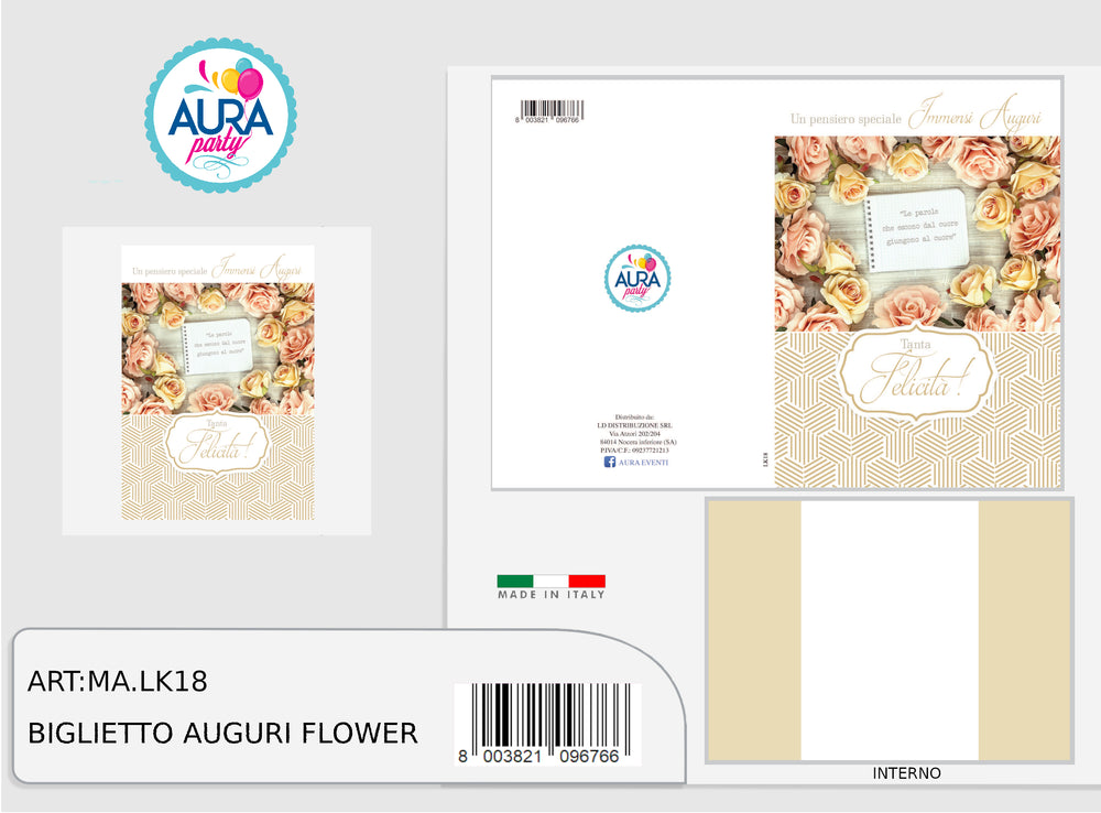 Greeting card with gold-printed roses
