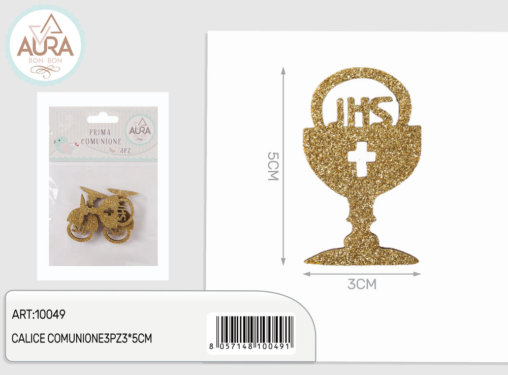 3-piece communion chalice 3x5cm with glitter