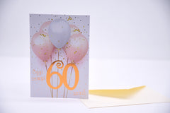 Biglietto di auguri per 60 anni con foil rosa gold