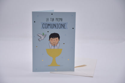 Biglietto di auguri per Prima Comunione bimbo
