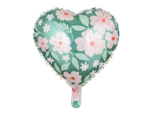 Palloncino in foil cuore con fiori 45cm