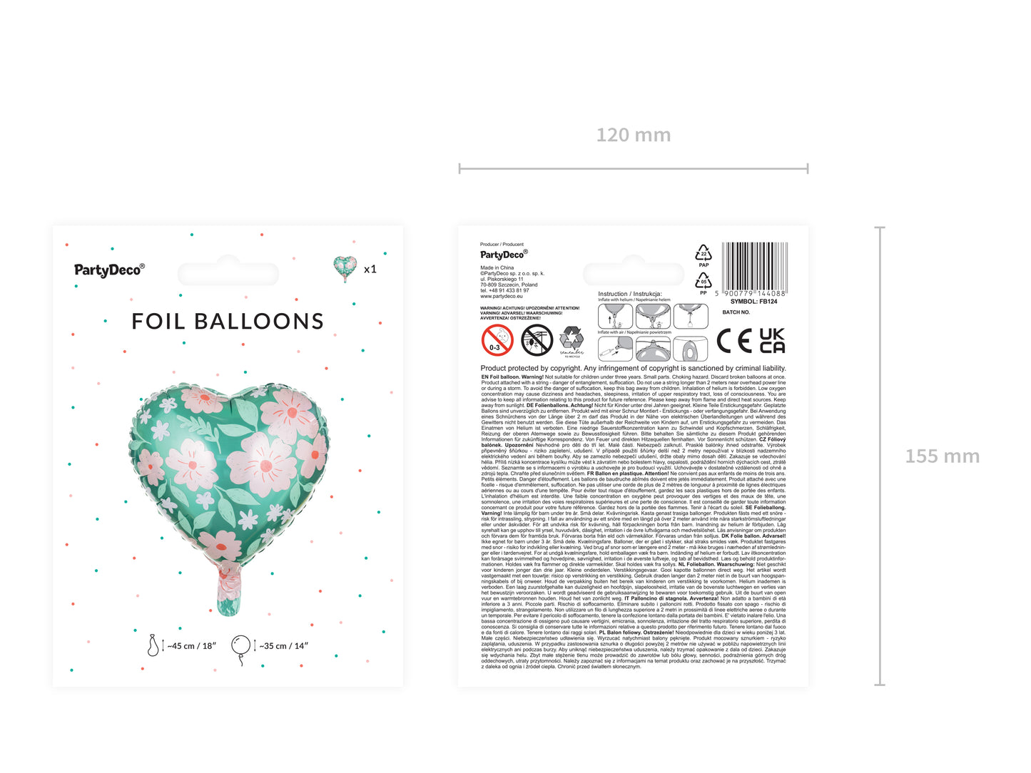 Palloncino in foil cuore con fiori 45cm