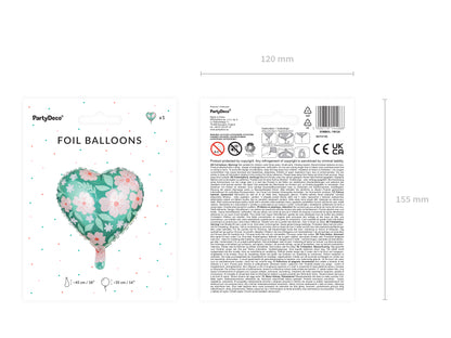 Palloncino in foil cuore con fiori 45cm
