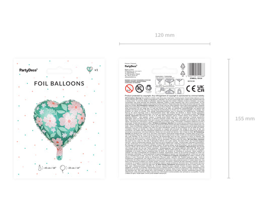 Palloncino in foil cuore con fiori 45cm