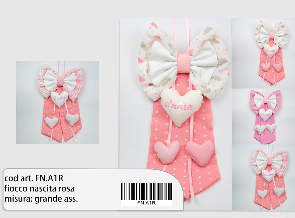 Fiocco nascita rosa misura grande, 1 pz