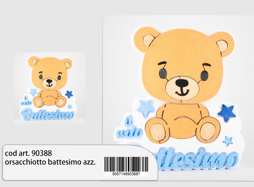 Styrofoam teddy bear "my baptism" light blue