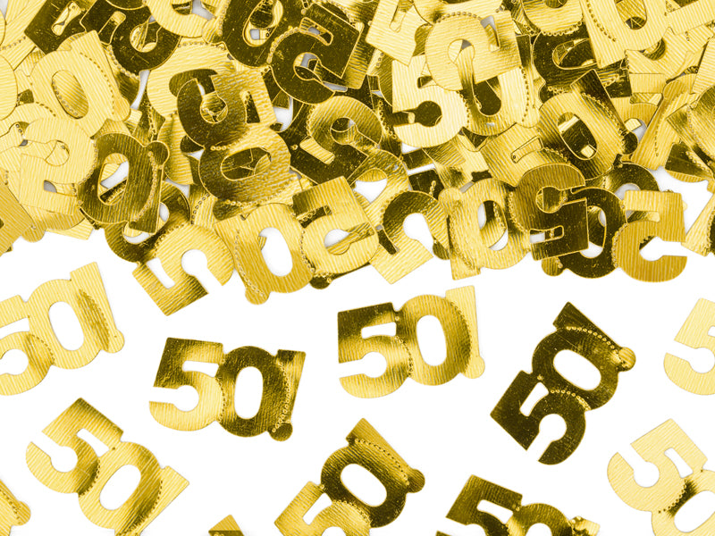 Coriandoli in foil oro "50!" 15 g – Aura Party, 1 pz