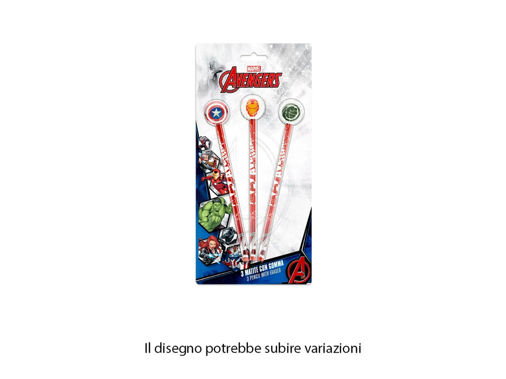 Set of 3 Avengers pencils with eraser