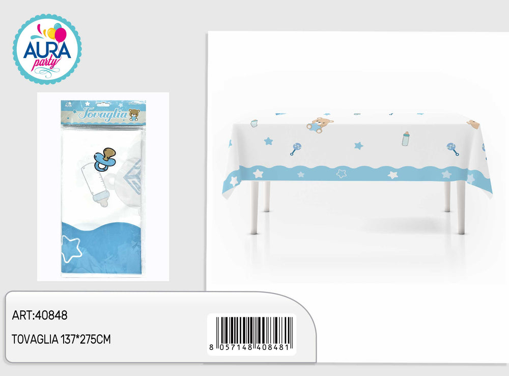 teddy bear tablecloth 137x275cm light blue