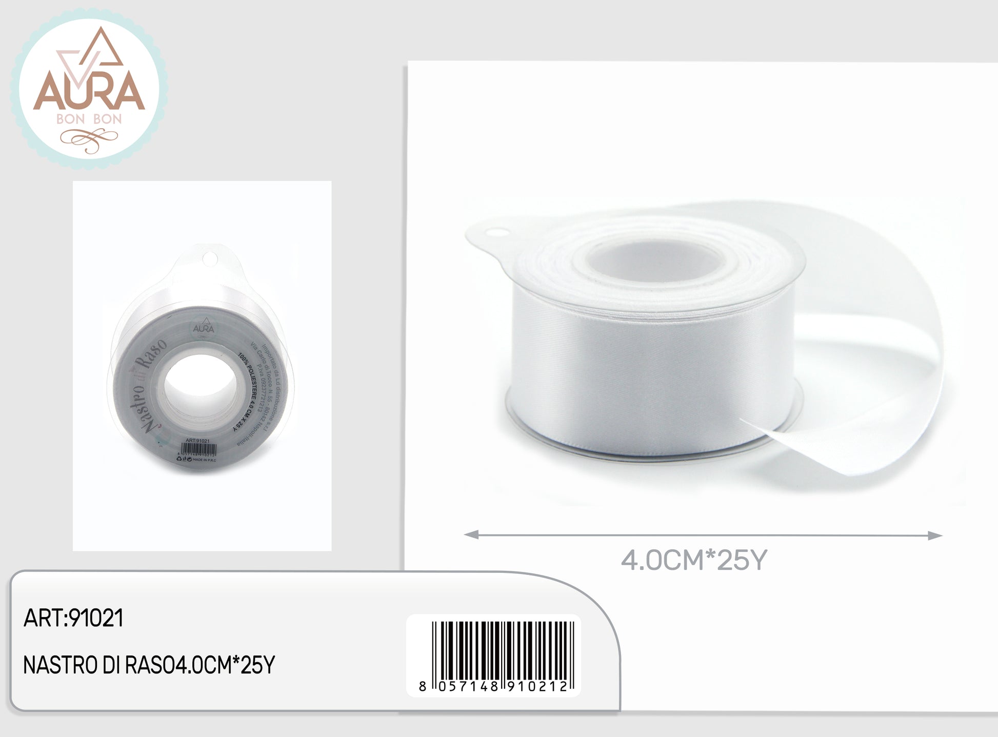 Nastro di raso 4cmx25y bianco