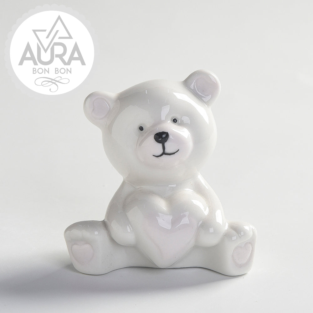 Teddy bear with pink heart 8.8x6.5x9cm