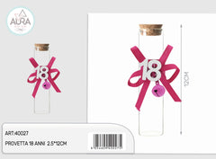 Provetta in vetro 18 anni con campanello 2,5x12cm fuxia