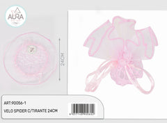 Portaconfetti in velo spider con tirante rosa 24cm