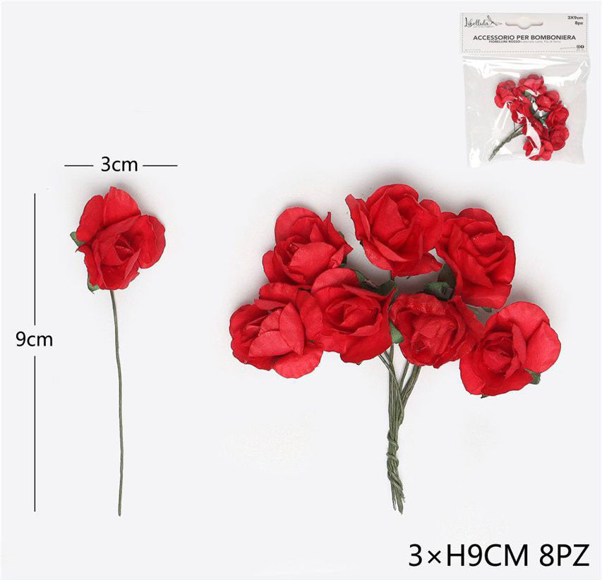 Red roses for party favors 3x9cm 8pcs
