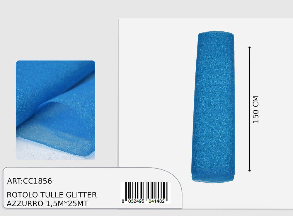 Rotolo tulle glitter azzurro 1,5x25m  (prezzo al metro)