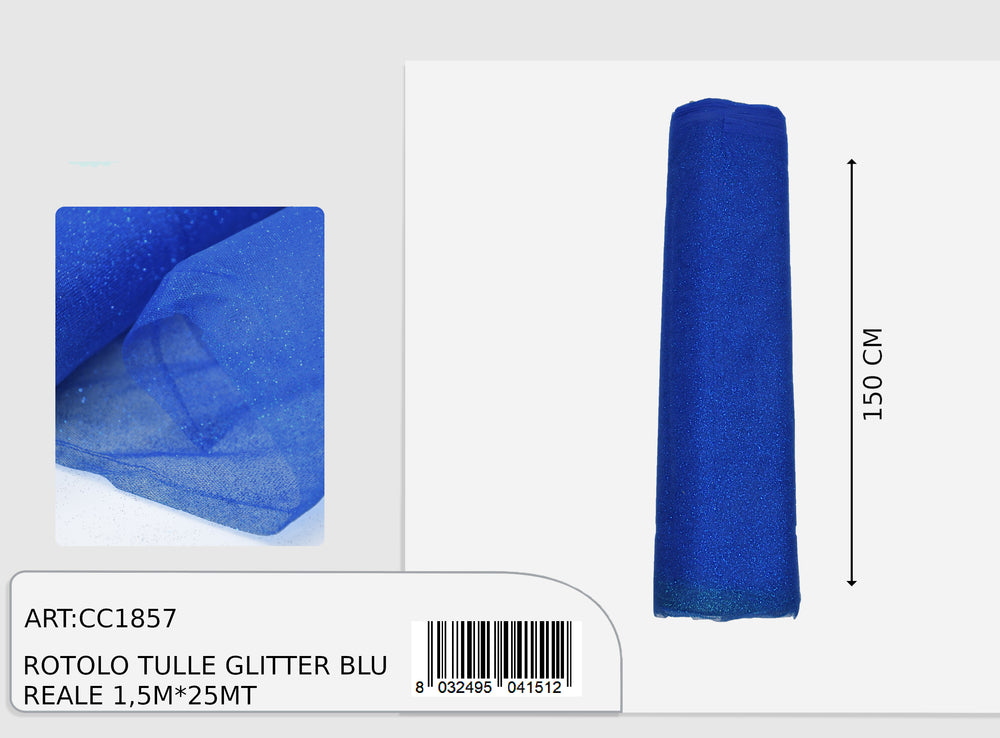 Rotolo tulle glitter blue reale 1,5x25m  (prezzo al metro)