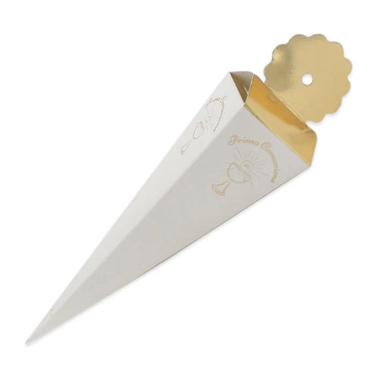 25 Scatoline Cono Quadrato Comunione Gold Metal