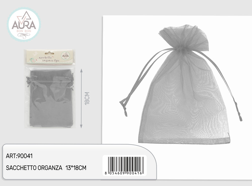 6-piece grey organza bag 13x18cm