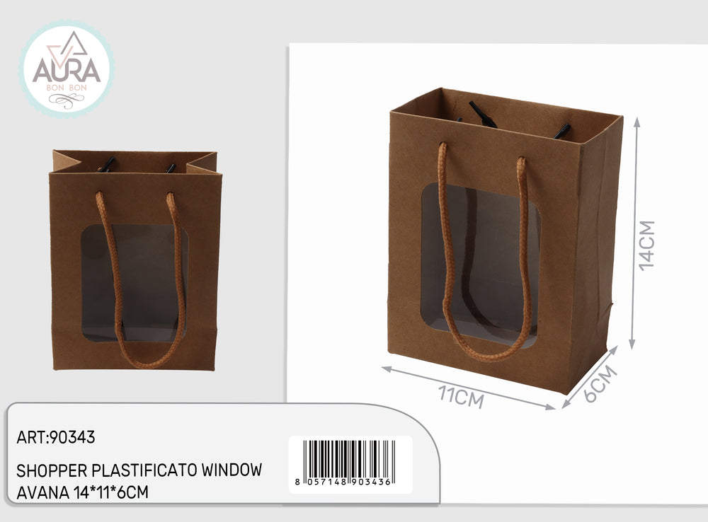 Shopper with window 11x6x14cm brown